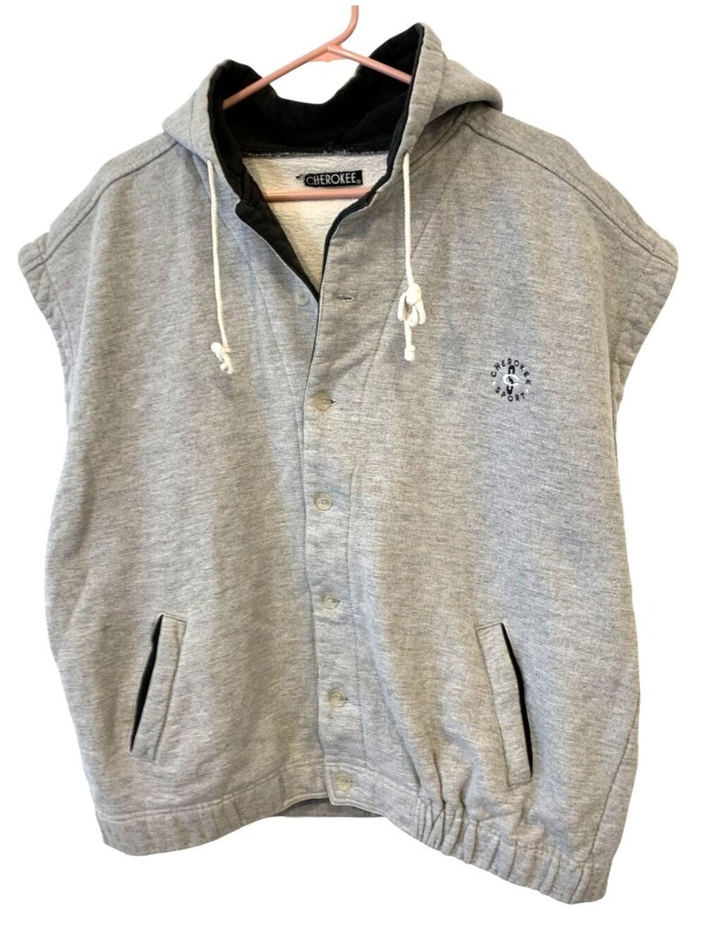 Cherokee Sport Gray Hoodie Sweatshirt Vest Sleeveless Jacket XXL 90s Y2K